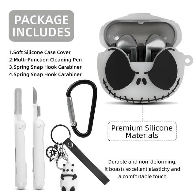Alt view image 4 of 7 - for Samsung Galaxy Buds 3 FE / 3/3 Pro Case, Glow in the Dark | with Cleaner kit & Cute Panda Keychain, Soft Silicone Christmas Skull Cover for Buds Pro 3 Case for Women Men