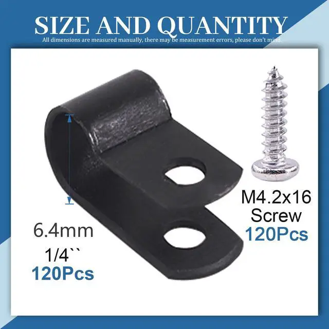 Alt view image 2 of 7 - 120Pcs 1/4 Inch Black Nylon Screw Mounting R-Type Cable Clip Wire Clamp with 120Pcs Screws for Wire, Cable, Conduit and Cable Conduit Kit (Black)