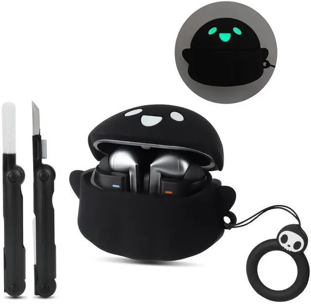 Main image of Cute Case for Samsung Galaxy Buds 3 FE / 3/3 Pro Cover, Black | with Cleaner kit, Eyes Glowing in the Dark, Soft Silicone Anime Funny Ghost Case for Galaxy Buds 3FE/3/3 Pro for Men Women