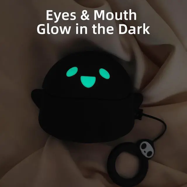 Alt view image 2 of 7 - Cute Case for Samsung Galaxy Buds 3 FE / 3/3 Pro Cover, Black | with Cleaner kit, Eyes Glowing in the Dark, Soft Silicone Anime Funny Ghost Case for Galaxy Buds 3FE/3/3 Pro for Men Women