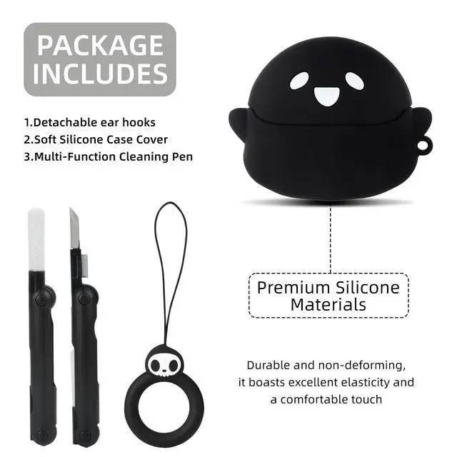 Alt view image 3 of 7 - Cute Case for Samsung Galaxy Buds 3 FE / 3/3 Pro Cover, Black | with Cleaner kit, Eyes Glowing in the Dark, Soft Silicone Anime Funny Ghost Case for Galaxy Buds 3FE/3/3 Pro for Men Women