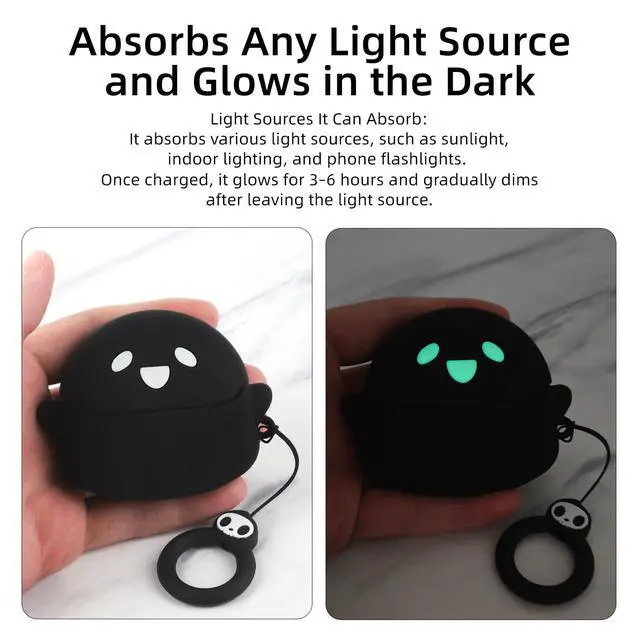Alt view image 4 of 7 - Cute Case for Samsung Galaxy Buds 3 FE / 3/3 Pro Cover, Black | with Cleaner kit, Eyes Glowing in the Dark, Soft Silicone Anime Funny Ghost Case for Galaxy Buds 3FE/3/3 Pro for Men Women