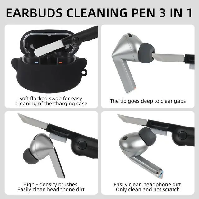 Alt view image 5 of 7 - Cute Case for Samsung Galaxy Buds 3 FE / 3/3 Pro Cover, Black | with Cleaner kit, Eyes Glowing in the Dark, Soft Silicone Anime Funny Ghost Case for Galaxy Buds 3FE/3/3 Pro for Men Women