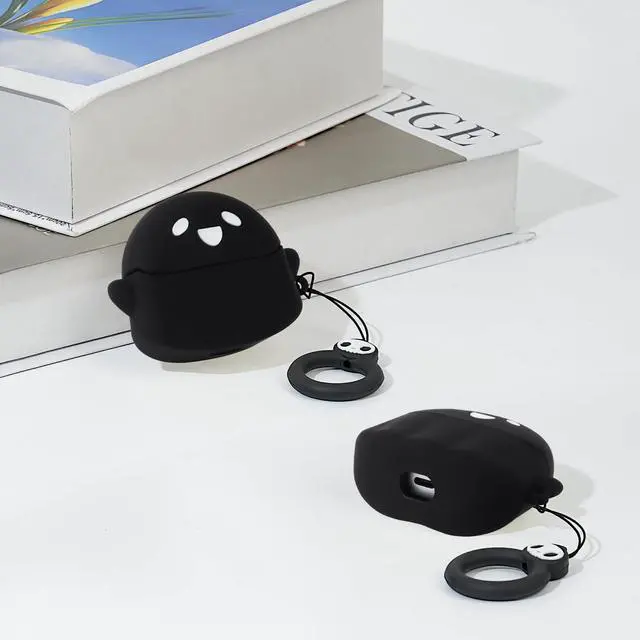 Alt view image 6 of 7 - Cute Case for Samsung Galaxy Buds 3 FE / 3/3 Pro Cover, Black | with Cleaner kit, Eyes Glowing in the Dark, Soft Silicone Anime Funny Ghost Case for Galaxy Buds 3FE/3/3 Pro for Men Women