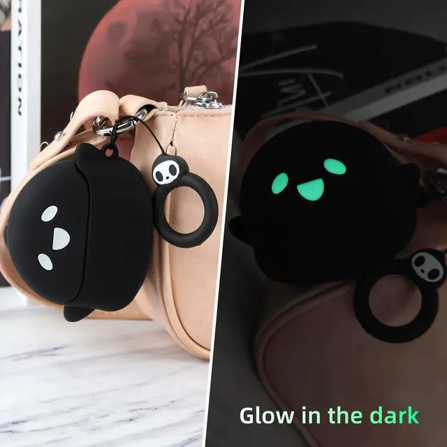 Alt view image 7 of 7 - Cute Case for Samsung Galaxy Buds 3 FE / 3/3 Pro Cover, Black | with Cleaner kit, Eyes Glowing in the Dark, Soft Silicone Anime Funny Ghost Case for Galaxy Buds 3FE/3/3 Pro for Men Women
