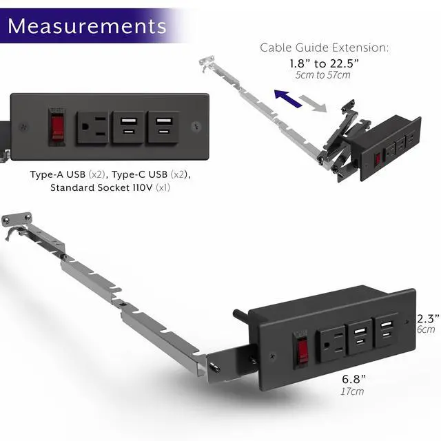 Alt view image 3 of 6 - Compact in-Drawer Charging Station Power Strip with 2 USB-A, 2 USB-C, AC Outlet, Black, LF-DOC1