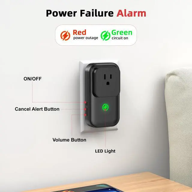 Alt view image 4 of 7 - Power Outage Alarm Frezzer Power Failure Alarm | with 110dB Adjustable LED Indicator 12H Alert Power Out Detector Alert for Refrigerator, Sump Pumps