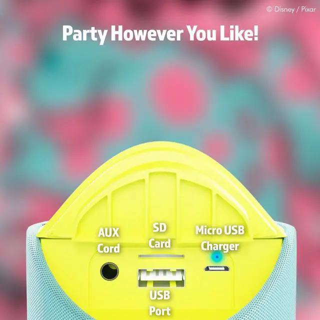 Alt view image 2 of 7 - Disney/Pixars Monsters, Inc Bluetooth Speaker| Mike Wazowski Splashproof Wireless Speaker with 3 Hrs Playtime/SD Slot/FM Radio - Monsters, Inc Gifts for Women, Men and All Fans of Mike and Sulley