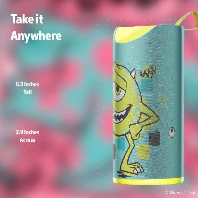 Alt view image 5 of 7 - Disney/Pixars Monsters, Inc Bluetooth Speaker| Mike Wazowski Splashproof Wireless Speaker with 3 Hrs Playtime/SD Slot/FM Radio - Monsters, Inc Gifts for Women, Men and All Fans of Mike and Sulley