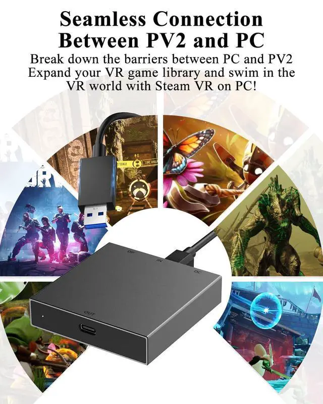 Alt view image 2 of 7 - PC Adapter for VR2 Headset Designed for VR2 Gaming with Windows PC, Compatible with Steam, Stable Signal Conversion, Expand VR Game Library, Durable Aluminum Alloy Housing