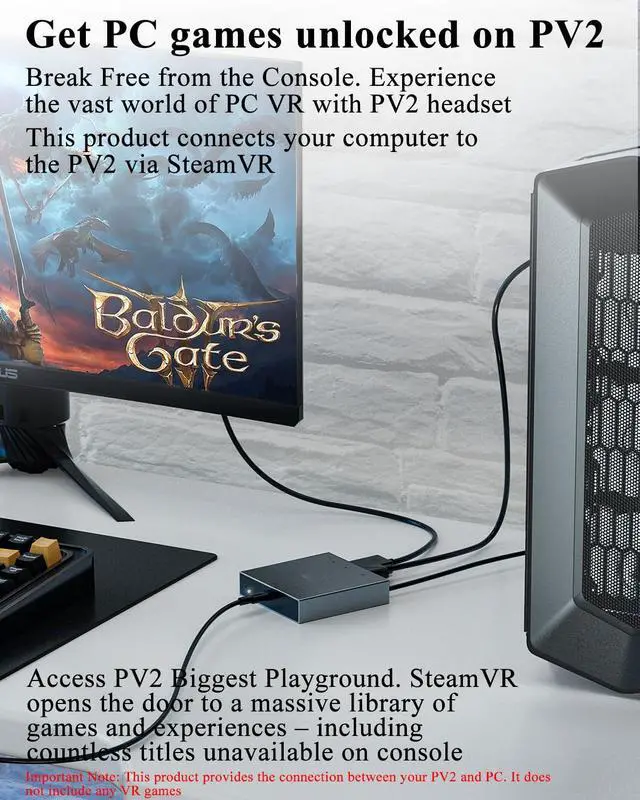Alt view image 3 of 7 - PC Adapter for VR2 Headset Designed for VR2 Gaming with Windows PC, Compatible with Steam, Stable Signal Conversion, Expand VR Game Library, Durable Aluminum Alloy Housing