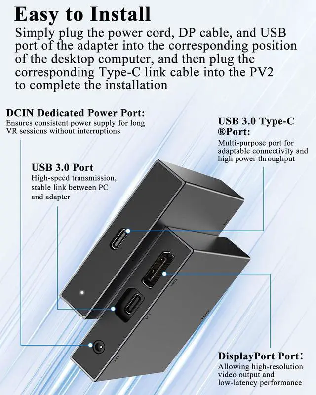 Alt view image 4 of 7 - PC Adapter for VR2 Headset Designed for VR2 Gaming with Windows PC, Compatible with Steam, Stable Signal Conversion, Expand VR Game Library, Durable Aluminum Alloy Housing