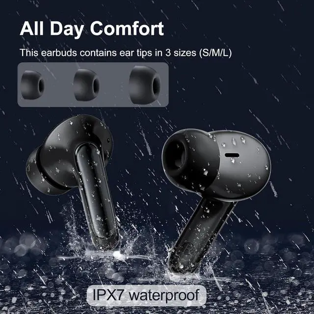 Alt view image 4 of 7 - Earbuds, Wireless Earbuds, Headphones 56H IPX7 ENC Bass for iOS/Android | Featherlight Comfort, Ultra-light 4.1g ergonomic design provides all-day pressure-free wear