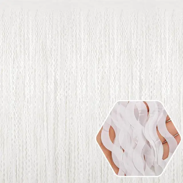 Main image of 4 Pack Macaron White Wave Foil Fringe Curtain Backdrop, 3.28Ft x 8.2Ft Metallic Tinsel Foil Fringe Streamer Curtains for Photo Booth, Mother's Day, Easter, Birthday, Wedding Party Decoration