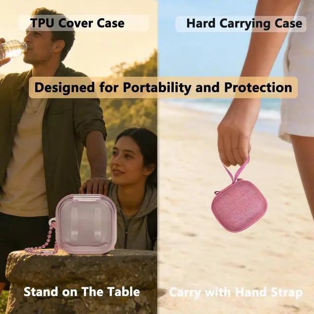 Alt view image 3 of 7 - Case for Samsung Galaxy Buds 4 Pro/Galaxy Buds 4 Accessories | Hard Carrying Case and Shockproof Protective Cover with Ball Ring and Metal Carabiner, for Men and for Women (Pink)