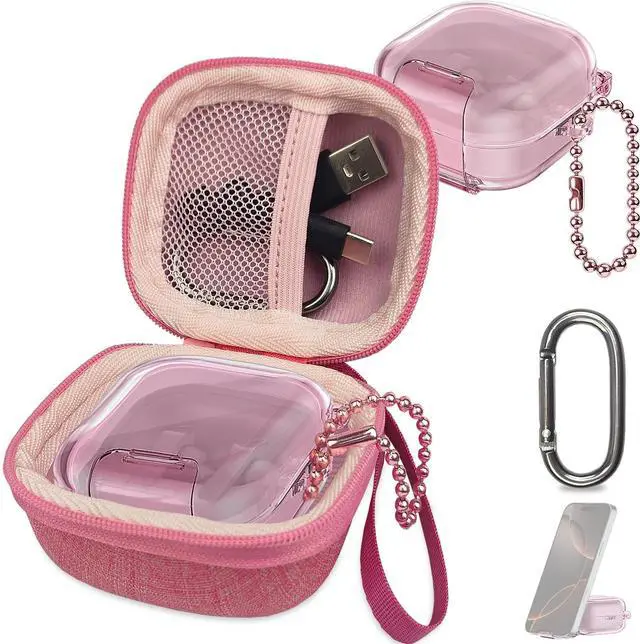 Main image of Case for Samsung Galaxy Buds 4 Pro/Galaxy Buds 4 Accessories | Hard Carrying Case and Shockproof Protective Cover with Ball Ring and Metal Carabiner, for Men and for Women (Pink)