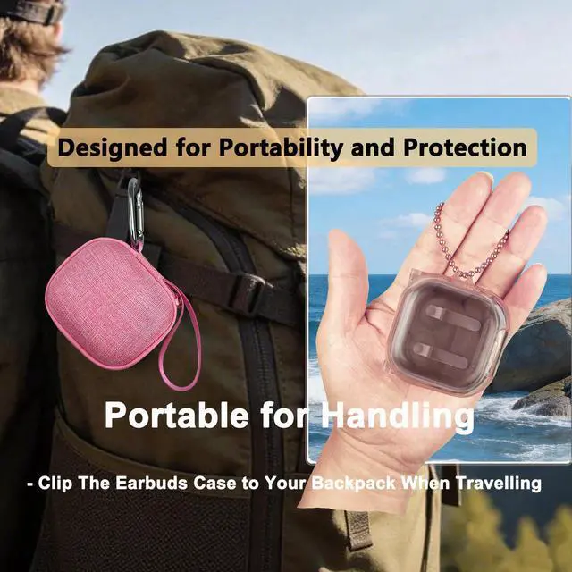 Alt view image 4 of 7 - Case for Samsung Galaxy Buds 4 Pro/Galaxy Buds 4 Accessories | Hard Carrying Case and Shockproof Protective Cover with Ball Ring and Metal Carabiner, for Men and for Women (Pink)