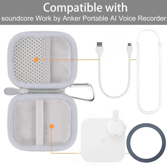 Alt view image 3 of 6 - Hard Travel Case for Anker Soundcore Work Portable AI Voice Recorder | Shockproof, Water Resistant, Impact-resistant, Protective Storage Box, Smooth Zipper, Portable Carrying Box, White Case