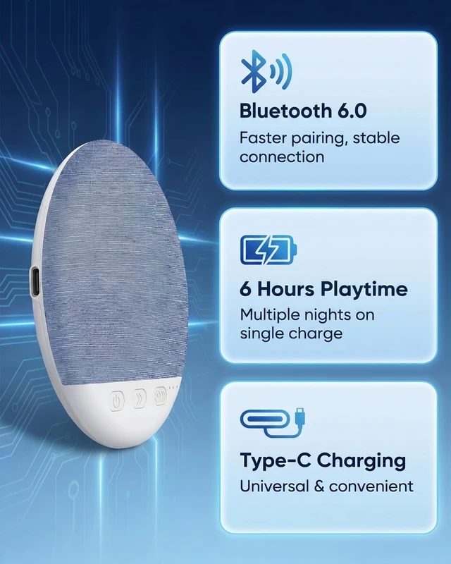 Alt view image 5 of 6 - Under Pillow Speaker for Sleeping, Bluetooth Sleep Speaker with White Noise Machine and Timer, Headphone-Free Mini Sound Speaker for Side Sleepers (Slate Blue)