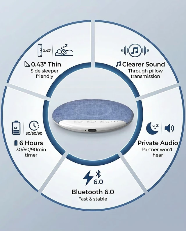 Alt view image 6 of 6 - Under Pillow Speaker for Sleeping, Bluetooth Sleep Speaker with White Noise Machine and Timer, Headphone-Free Mini Sound Speaker for Side Sleepers (Slate Blue)