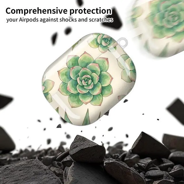 Alt view image 4 of 6 - Compatible with AirPod Pro 3 Case, Cute Hard TPU Protective Cover with Keychain, Shockproof Design Case for Women & Girls,Cute Succulent Cactus Plant