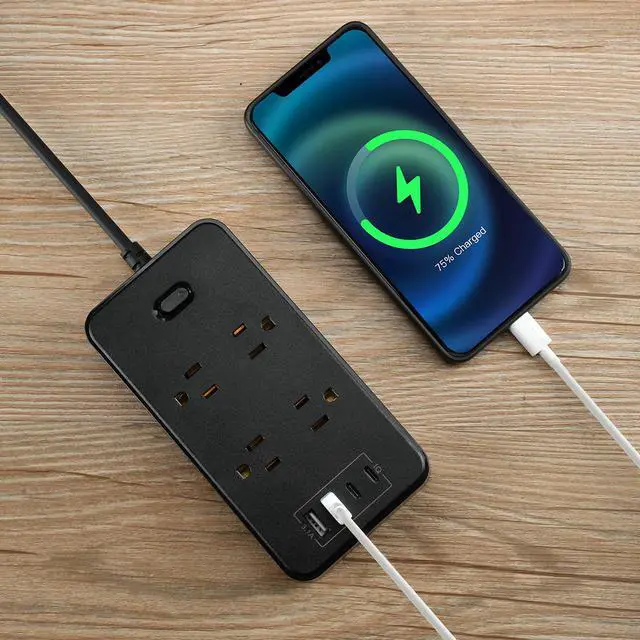 Alt view image 3 of 7 - Power Strip, 6-Foot Surge ProtectorExtension Cord with Multiple Outlets, 8 Outlets 4USB Ports (2 USB-C) for Home Office (Black)