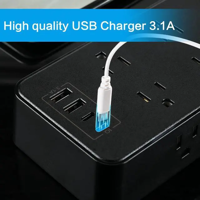 Alt view image 7 of 7 - Power Strip, 6-Foot Surge ProtectorExtension Cord with Multiple Outlets, 8 Outlets 4USB Ports (2 USB-C) for Home Office (Black)