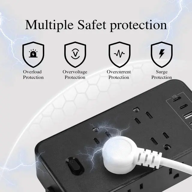 Alt view image 4 of 7 - Power Strip, 6-Foot Surge ProtectorExtension Cord with Multiple Outlets, 8 Outlets 4USB Ports (2 USB-C) for Home Office (Black)