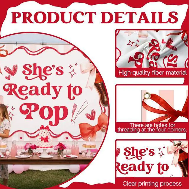 Alt view image 2 of 6 - She's Ready to Pop Background Shes About to Pop Baby Shower Decoration Retro Soda Gender Reveal Birthday Party Decoration Red Brown 7×5ft