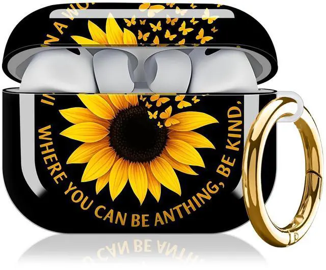 Main image of Compatible with AirPod Pro 3 Case, Cute Hard TPU Protective Cover with Keychain, Shockproof Design Case for Women & Girls,Be Kind Sunflower