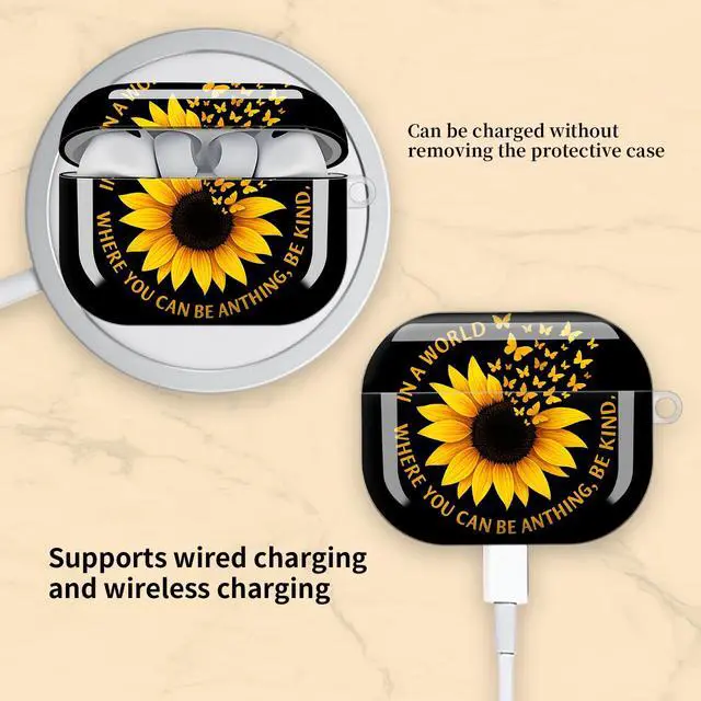Alt view image 5 of 6 - Compatible with AirPod Pro 3 Case, Cute Hard TPU Protective Cover with Keychain, Shockproof Design Case for Women & Girls,Be Kind Sunflower