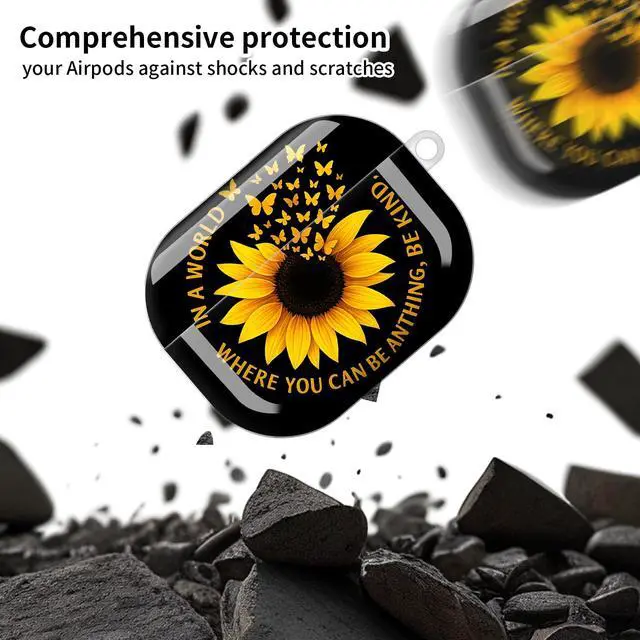 Alt view image 4 of 6 - Compatible with AirPod Pro 3 Case, Cute Hard TPU Protective Cover with Keychain, Shockproof Design Case for Women & Girls,Be Kind Sunflower