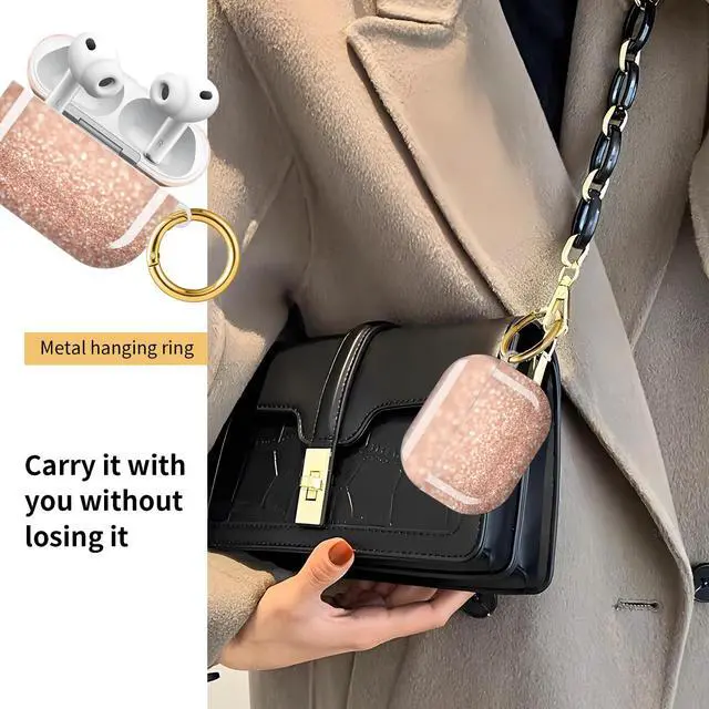 Alt view image 2 of 6 - Compatible with AirPod Pro 3 Case, Cute Hard TPU Protective Cover with Keychain, Shockproof Design Case for Women & Girls,Rose Gold