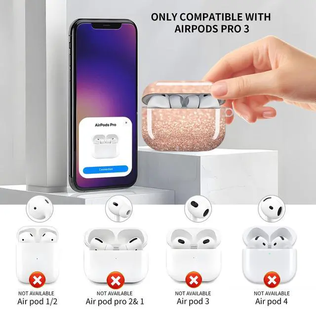 Alt view image 3 of 6 - Compatible with AirPod Pro 3 Case, Cute Hard TPU Protective Cover with Keychain, Shockproof Design Case for Women & Girls,Rose Gold