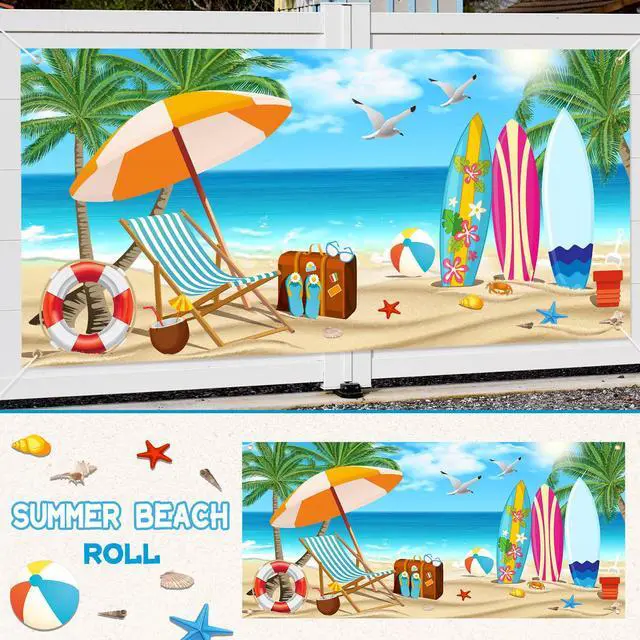 Alt view image 3 of 6 - Summer Garage Door Decorations 6 x 13 ft Summer Beach Garage Door Banner Cover Ocean Vacation Beach Backdrop Decoration for Indoor Outdoor Photography Photo Booth Background Hanging Decor