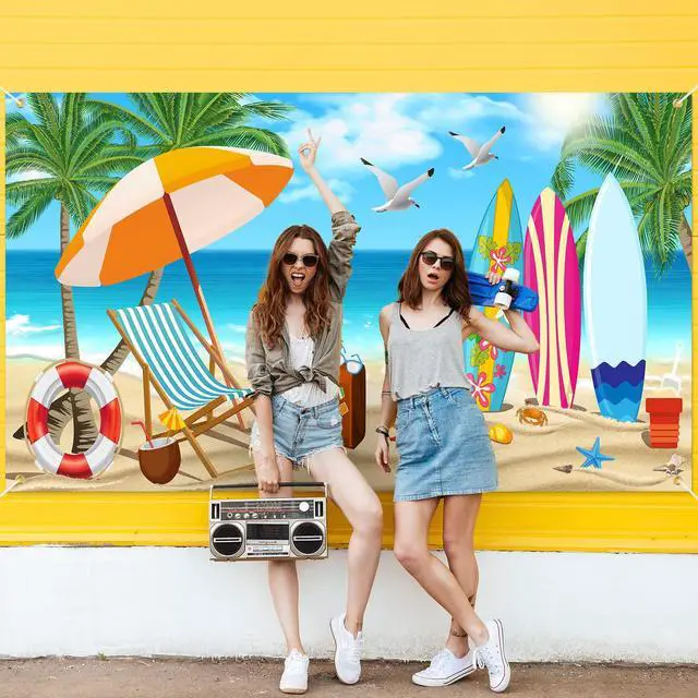 Alt view image 5 of 6 - Summer Garage Door Decorations 6 x 13 ft Summer Beach Garage Door Banner Cover Ocean Vacation Beach Backdrop Decoration for Indoor Outdoor Photography Photo Booth Background Hanging Decor
