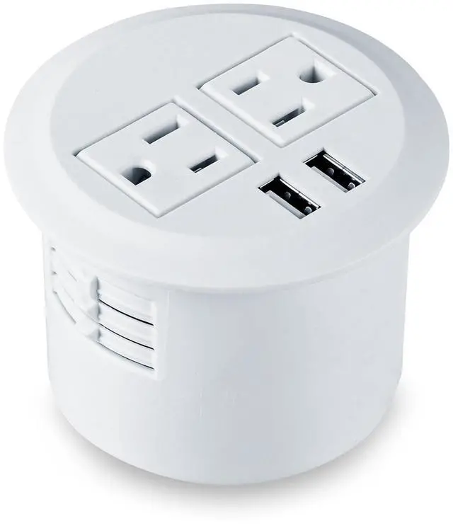 Main image of Desktop Power Grommet Power Outlet Socket Desk Data Center 2 Outlet with 2 USB Ports with 10 FT Extension Cord(White)