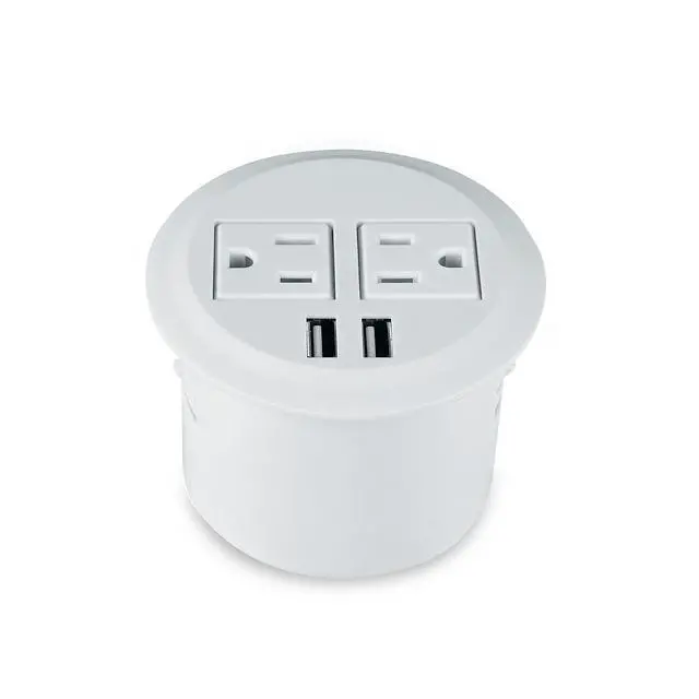 Alt view image 2 of 7 - Desktop Power Grommet Power Outlet Socket Desk Data Center 2 Outlet with 2 USB Ports with 10 FT Extension Cord(White)