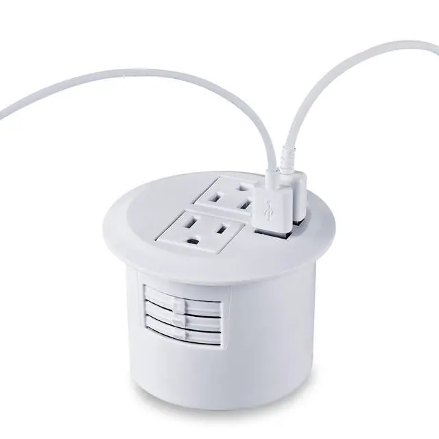 Alt view image 4 of 7 - Desktop Power Grommet Power Outlet Socket Desk Data Center 2 Outlet with 2 USB Ports with 10 FT Extension Cord(White)