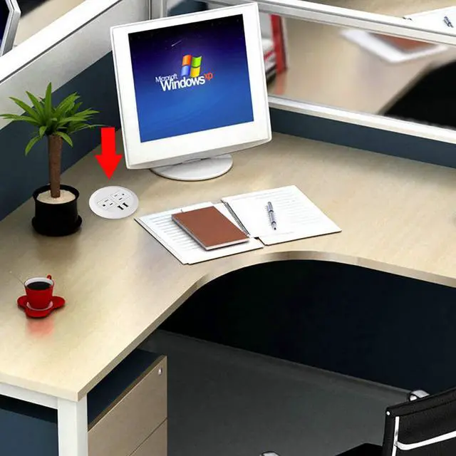 Alt view image 7 of 7 - Desktop Power Grommet Power Outlet Socket Desk Data Center 2 Outlet with 2 USB Ports with 10 FT Extension Cord(White)