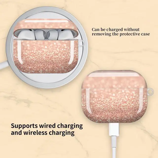 Alt view image 5 of 6 - Compatible with AirPod Pro 3 Case, Cute Hard TPU Protective Cover with Keychain, Shockproof Design Case for Women & Girls,Rose Gold
