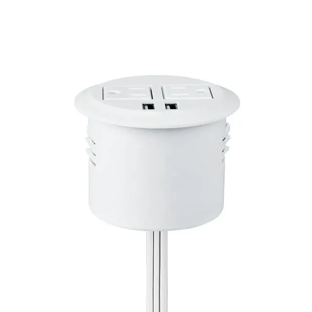 Alt view image 5 of 7 - Desktop Power Grommet Power Outlet Socket Desk Data Center 2 Outlet with 2 USB Ports with 10 FT Extension Cord(White)
