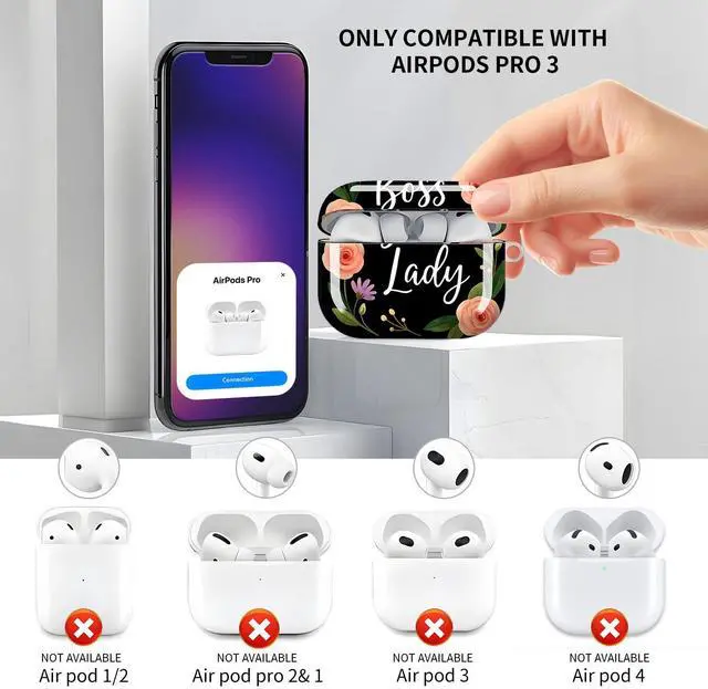 Alt view image 3 of 6 - Compatible with AirPod Pro 3 Case, Cute Hard TPU Protective Cover with Keychain, Shockproof Design Case for Women & Girls,Floral Boss Lady