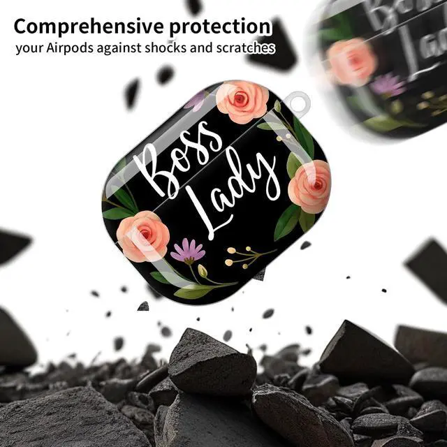 Alt view image 4 of 6 - Compatible with AirPod Pro 3 Case, Cute Hard TPU Protective Cover with Keychain, Shockproof Design Case for Women & Girls,Floral Boss Lady