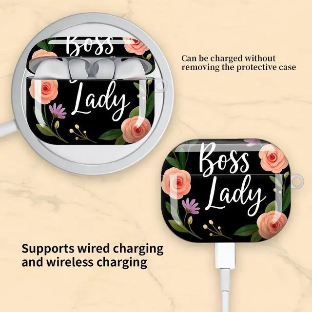Alt view image 5 of 6 - Compatible with AirPod Pro 3 Case, Cute Hard TPU Protective Cover with Keychain, Shockproof Design Case for Women & Girls,Floral Boss Lady