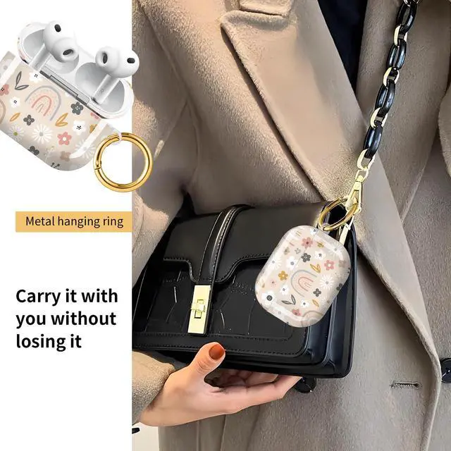 Alt view image 2 of 6 - Compatible with AirPod Pro 3 Case, Cute Hard TPU Protective Cover with Keychain, Shockproof Design Case for Women & Girls,Cute Flowers Rainbow