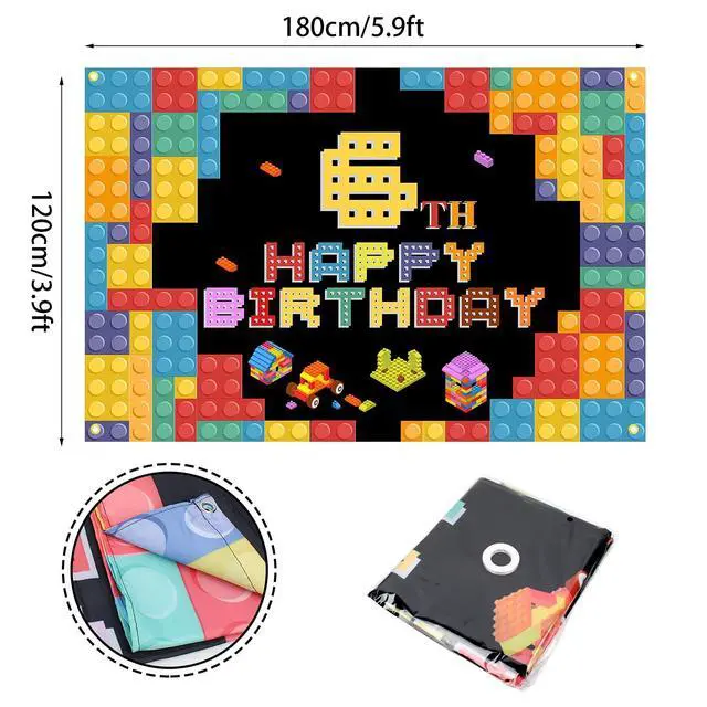 Alt view image 2 of 7 - Happy 6th Birthday Lego Theme Birthday Backdrop Banner - 5.9x3.9FT Colorful Building Blocks Party Decorations, Fabric Photo Booth Background Sign for Boys Girls Indoor Outdoor