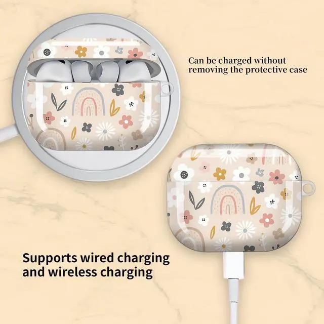 Alt view image 5 of 6 - Compatible with AirPod Pro 3 Case, Cute Hard TPU Protective Cover with Keychain, Shockproof Design Case for Women & Girls,Cute Flowers Rainbow