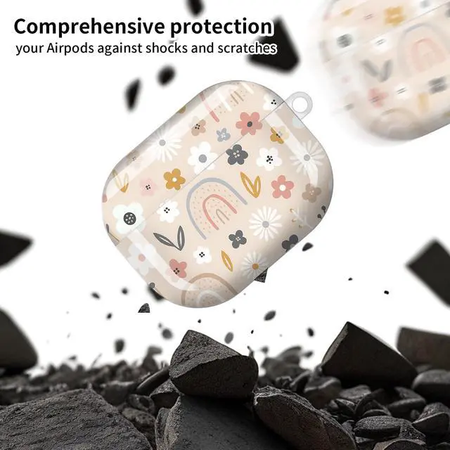 Alt view image 4 of 6 - Compatible with AirPod Pro 3 Case, Cute Hard TPU Protective Cover with Keychain, Shockproof Design Case for Women & Girls,Cute Flowers Rainbow