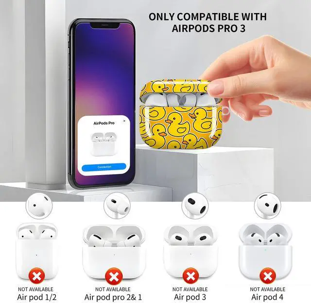 Alt view image 3 of 6 - Compatible with AirPod Pro 3 Case, Cute Hard TPU Protective Cover with Keychain, Shockproof Design Case for Women & Girls,Cute Yellow Ducks